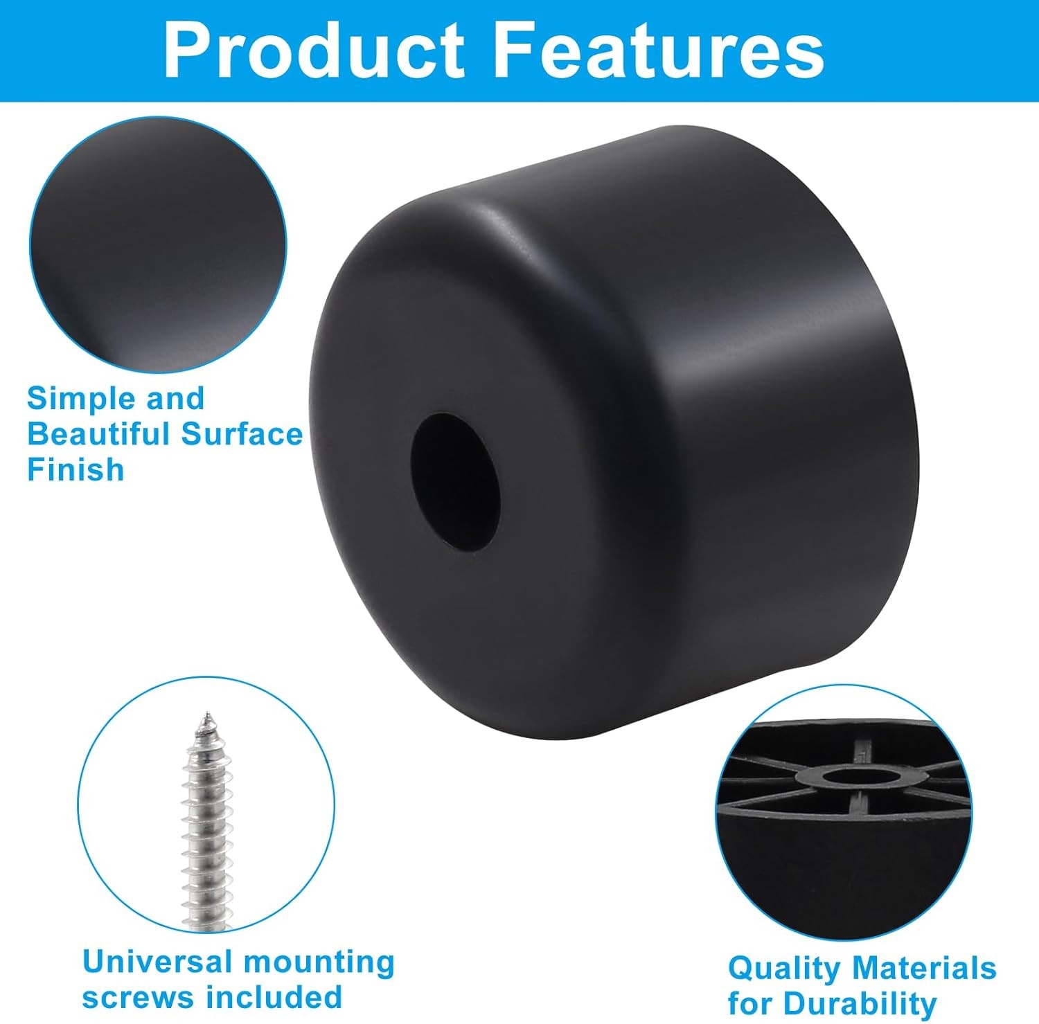 4Pcs 1″ Plastic Furniture Legs Black Round Tapered Sofa Couch Feet Replacement