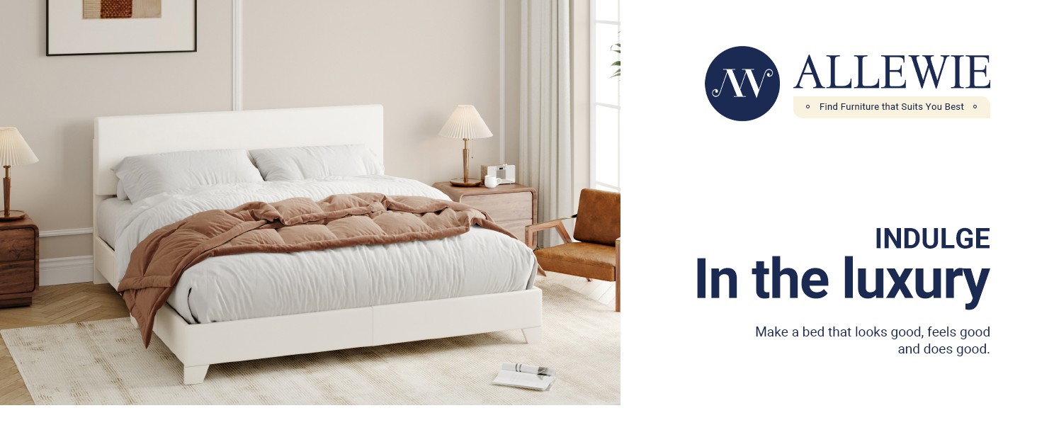 Full Size Bed Frame with Adjustable Headboard, Faux Leather Platform Bed with