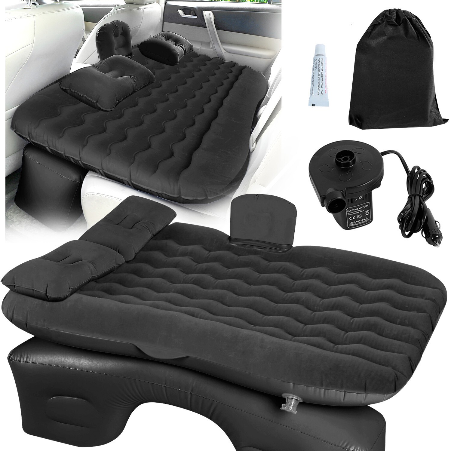 Inflatable Travel Car Air Mattress Back Seat Bed and Rest W/Pillows Pump and Bag