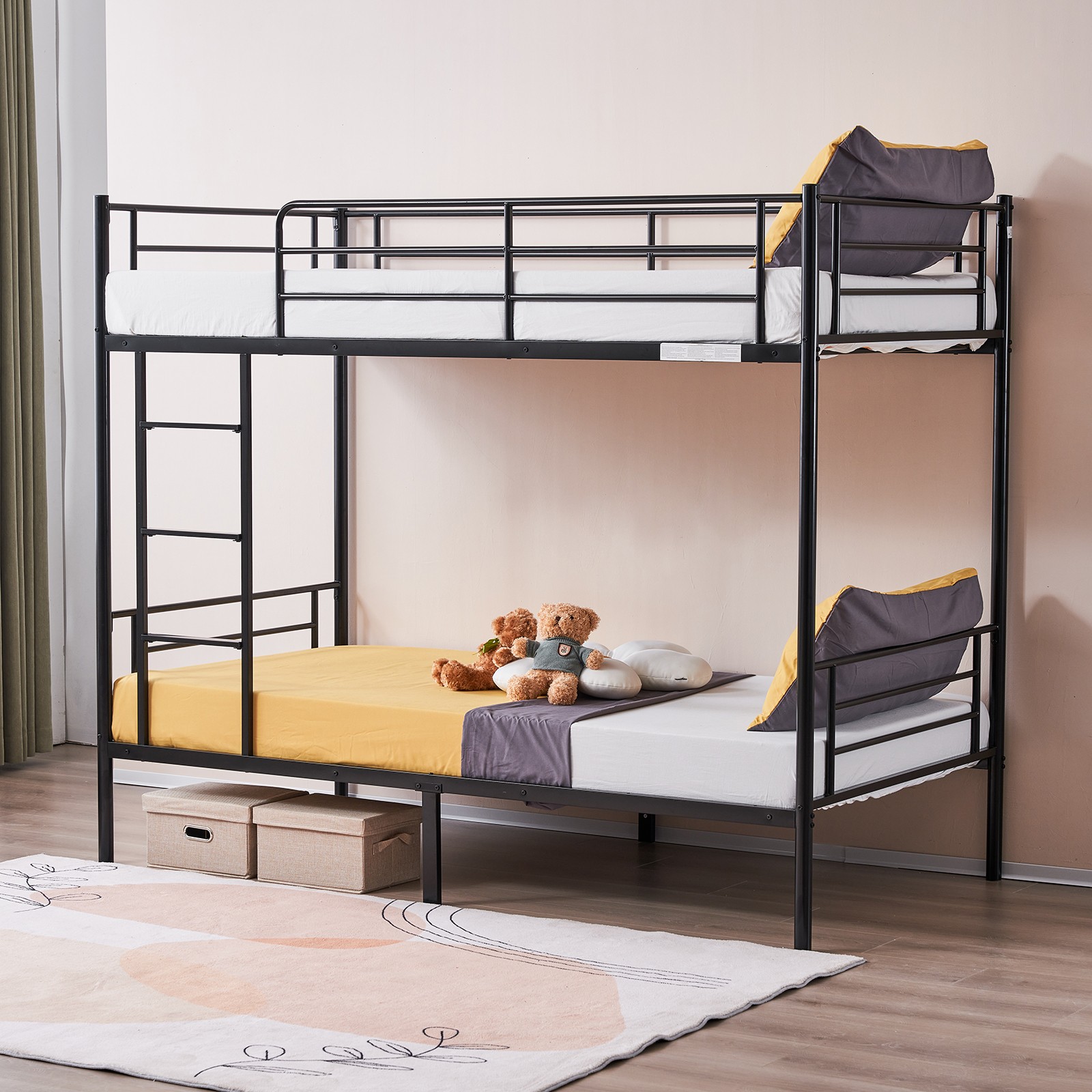 78″ L Modern Metal Twin Over Twin Bunk Beds Frame Ladder Kids Child Bed Bedroom