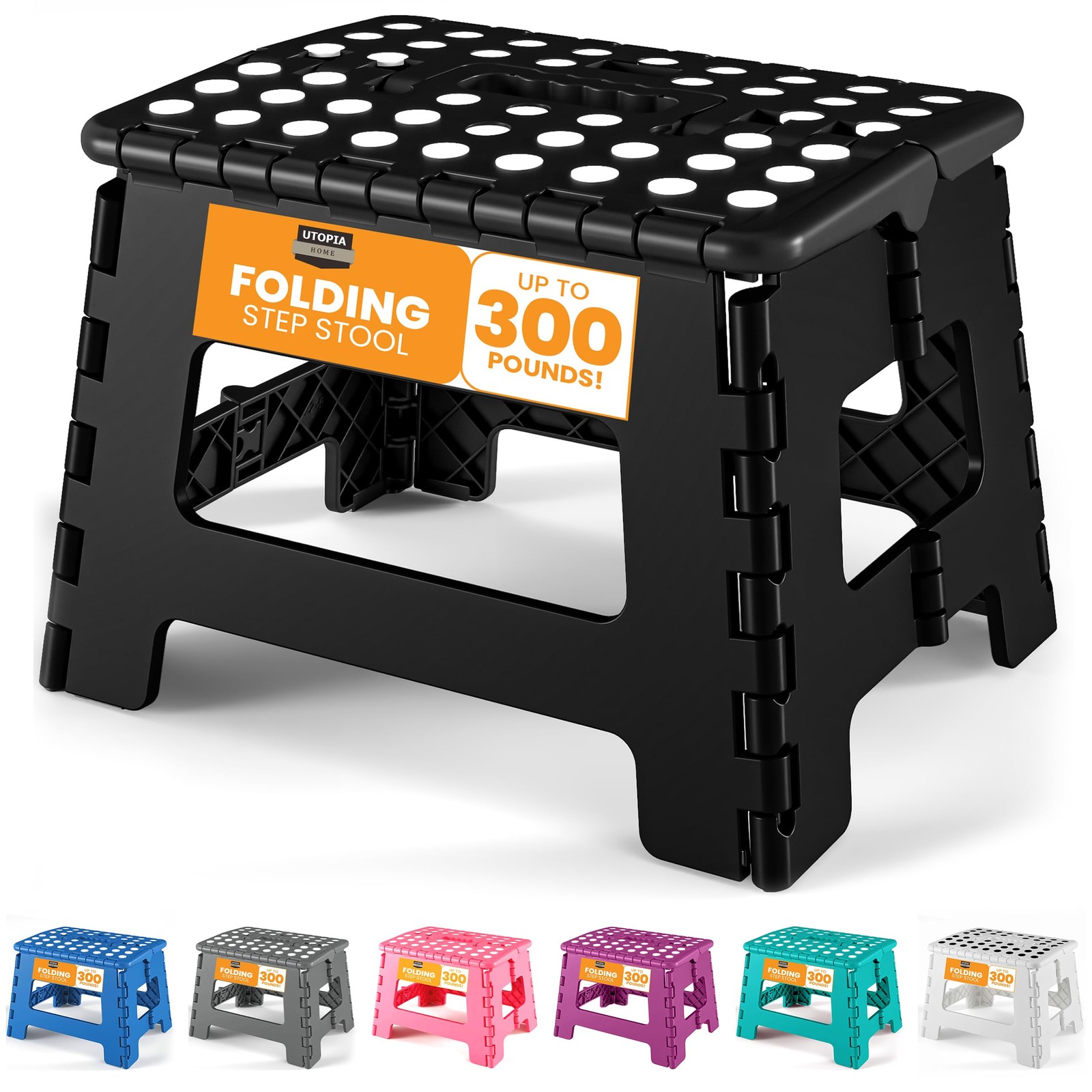 Folding Step Stool with Handle – 9 Inch Anti Slip Collapsible Stool – Holds U…