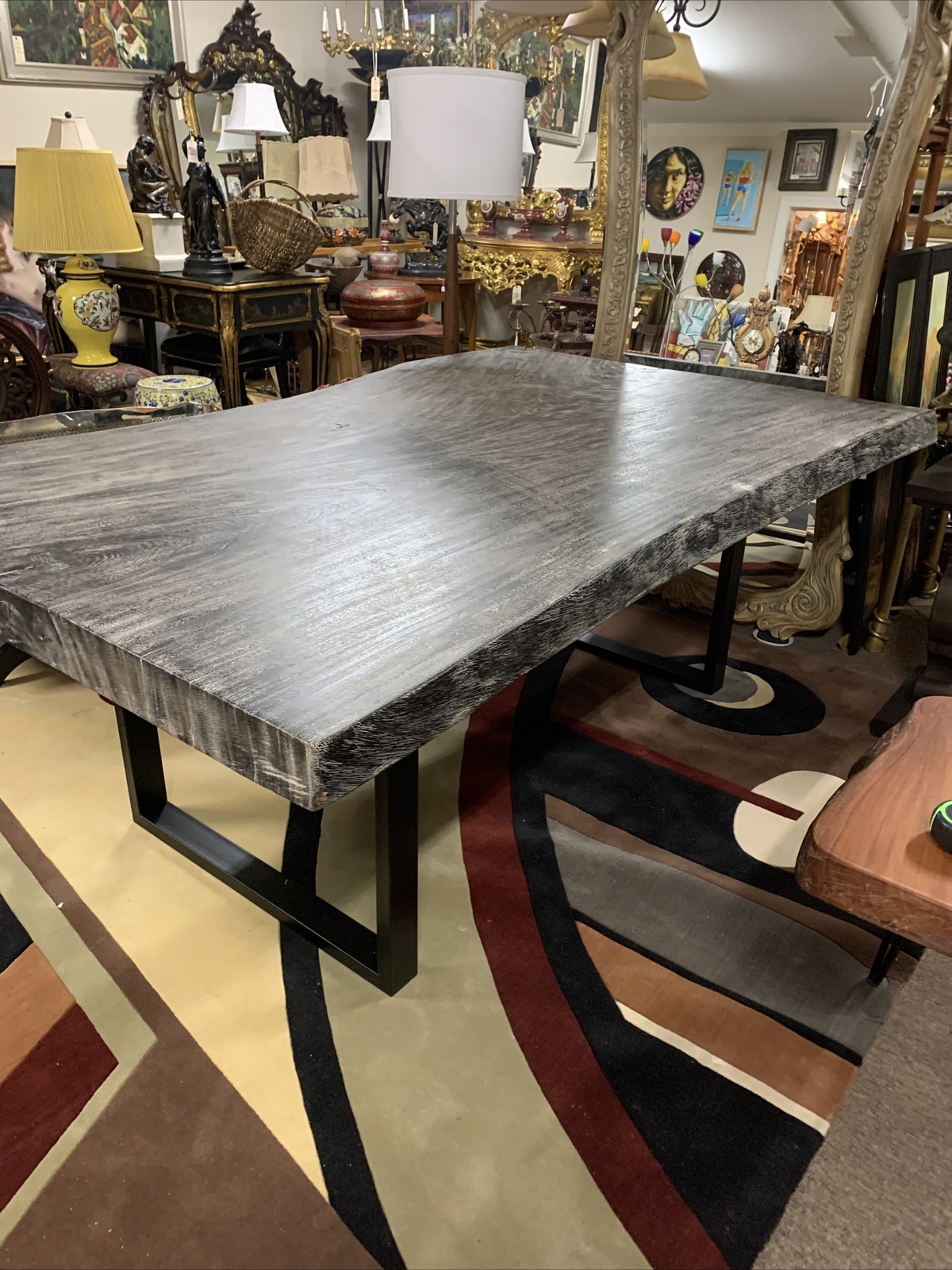 Incredible new￼ Live Edge Dining table from Thailand with gray black stain￼