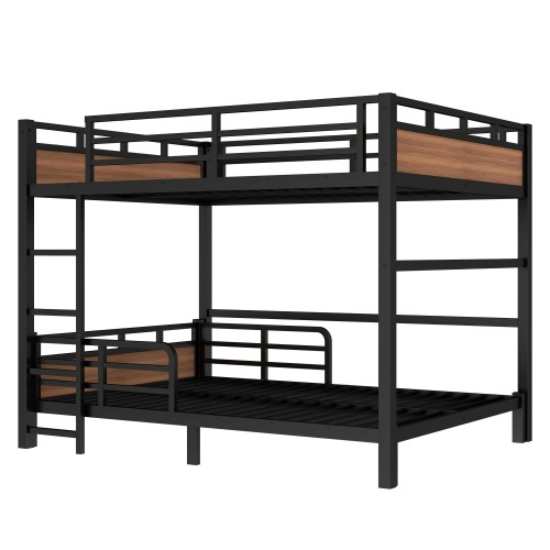 Queen over Queen Metal Bunk Bed,Separable Bed Frame w/Raised Security Fence
