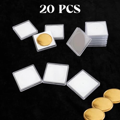 20Pcs Adjustable Acrylic Coin Collection Cases with Sponges 16 21 26 31 White