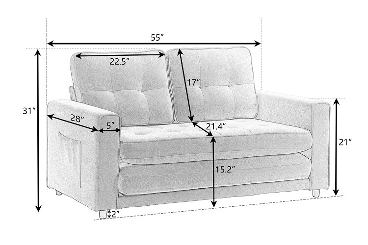 55″ 3 in 1 Convertible Sleeper Sofa Bed Velvet Loveseat Pull Out Sofa Bed Couch