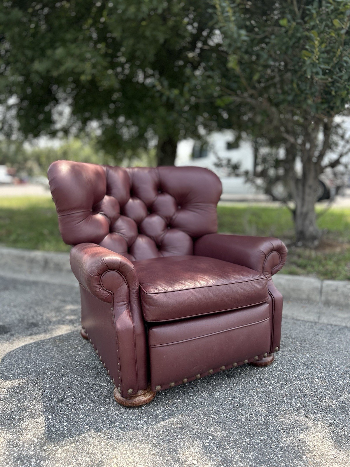 Restoration Hardware Churchill Leather Chair Tufted Wingback Oxblood Vintage