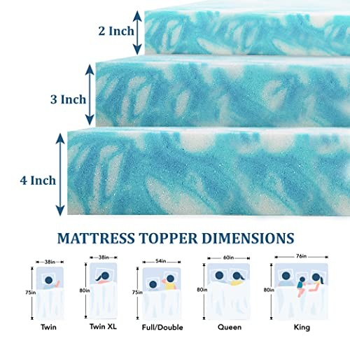 EGO Topper Memory Foam Mattress Topper, Gel Foam Mattress Topper Queen 3 Inch