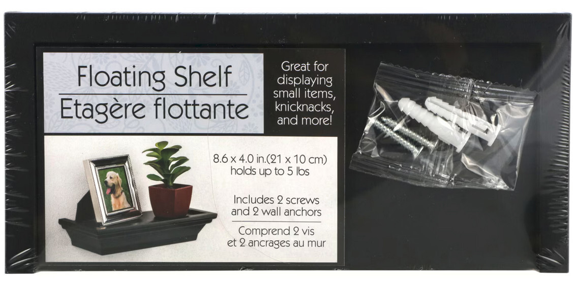 Small BLACK Floating Plastic Wall Shelf Shelving 8.6″ L x 4″ D Holds 5 lbs