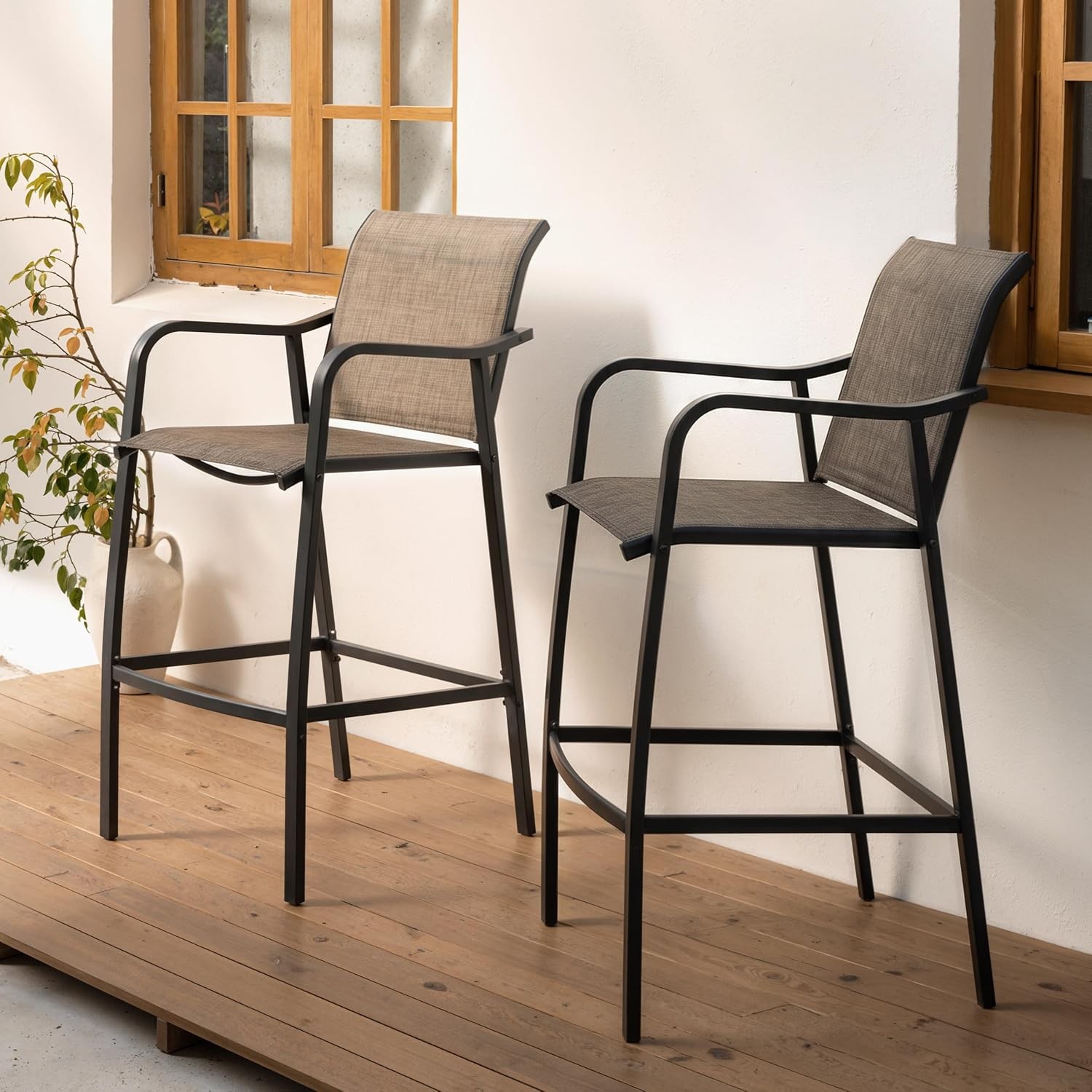 Crestlive Outdoor Bar Stools Set of 2 500 lb Capacity Metal Patio Bar Chairs