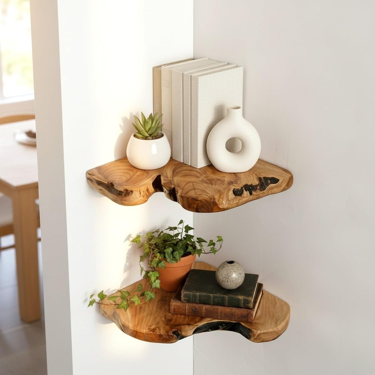 Floating Corner Shelf Set of 2 Wall Mounted, 10.86 x 11.5 Inches for Living