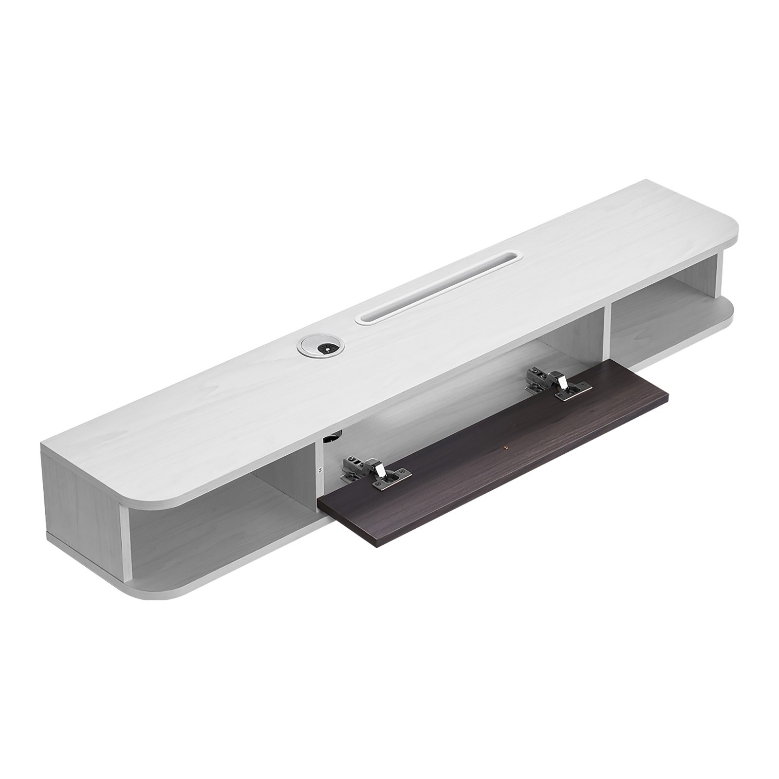 Floating TV Stand 47 in Entertainment Center Power with Cable Hole White