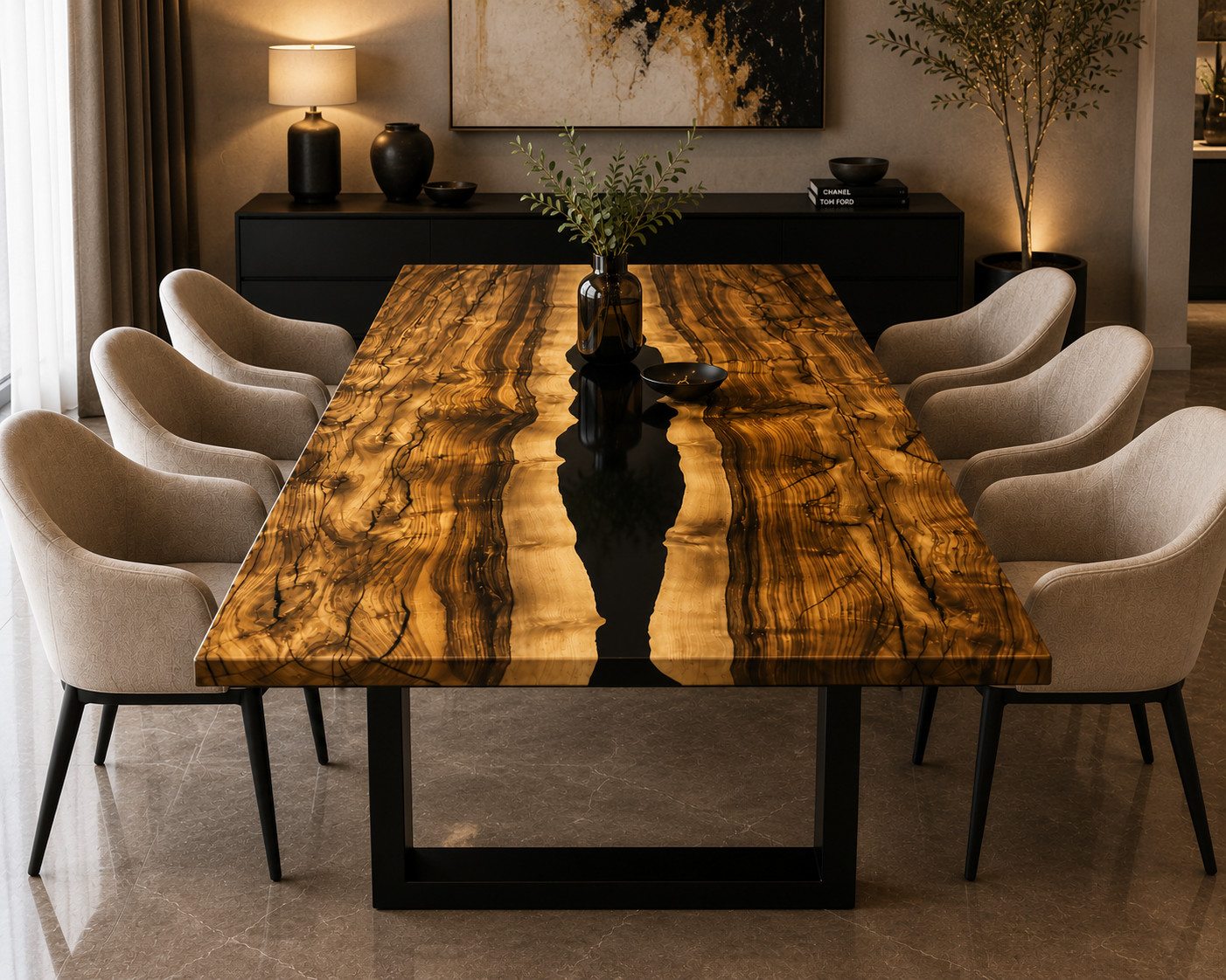 Black Resin River Dining Table | Live Edge Wood Dining Table Furniture