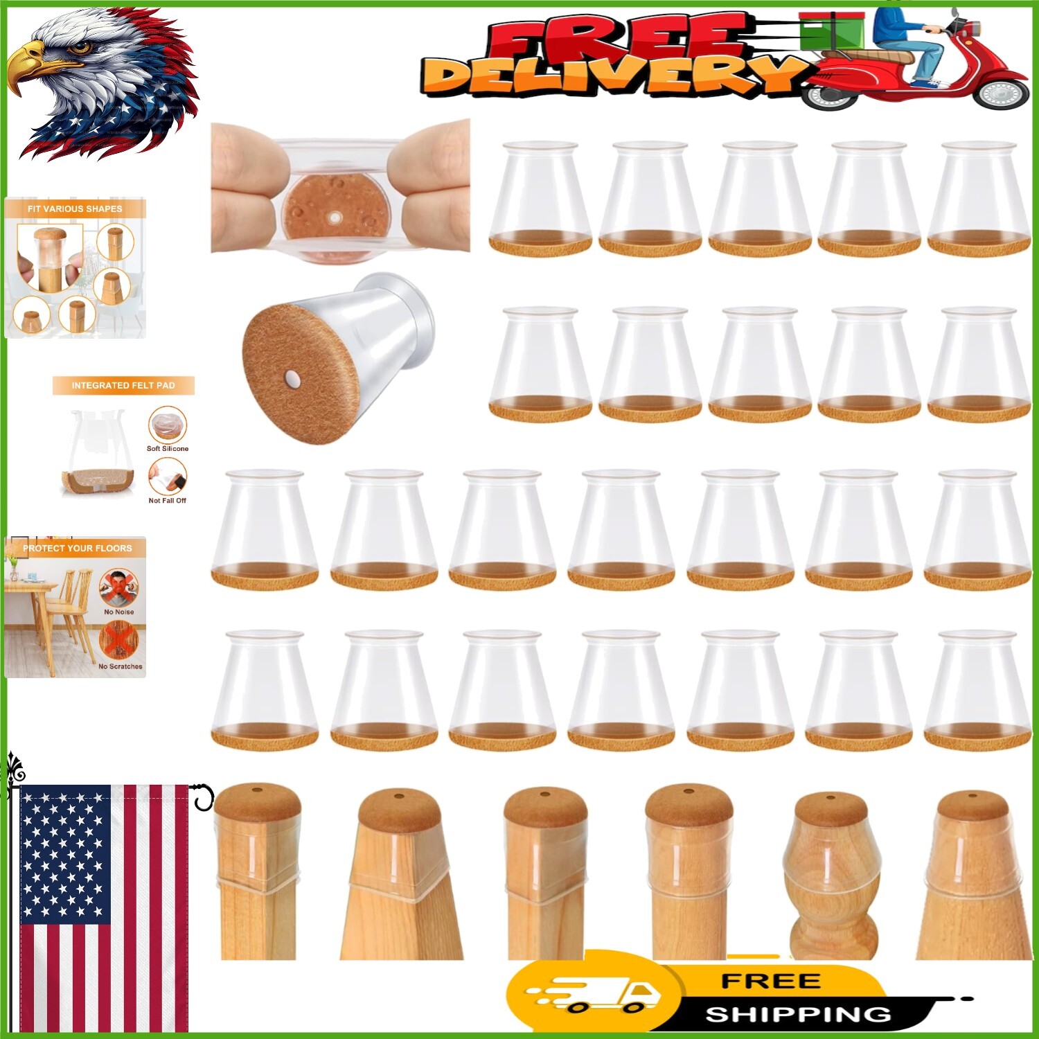 24 Durable and Soft Silicone Caps for Chair Legs – Protects Floors Effectively
