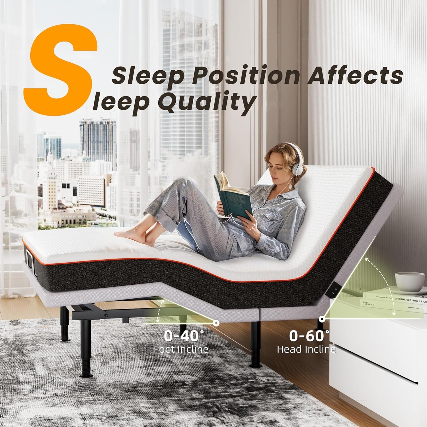 Adjustable Bed Frame with Massage, Wireless Remote & USB Ports, Zero Gravity