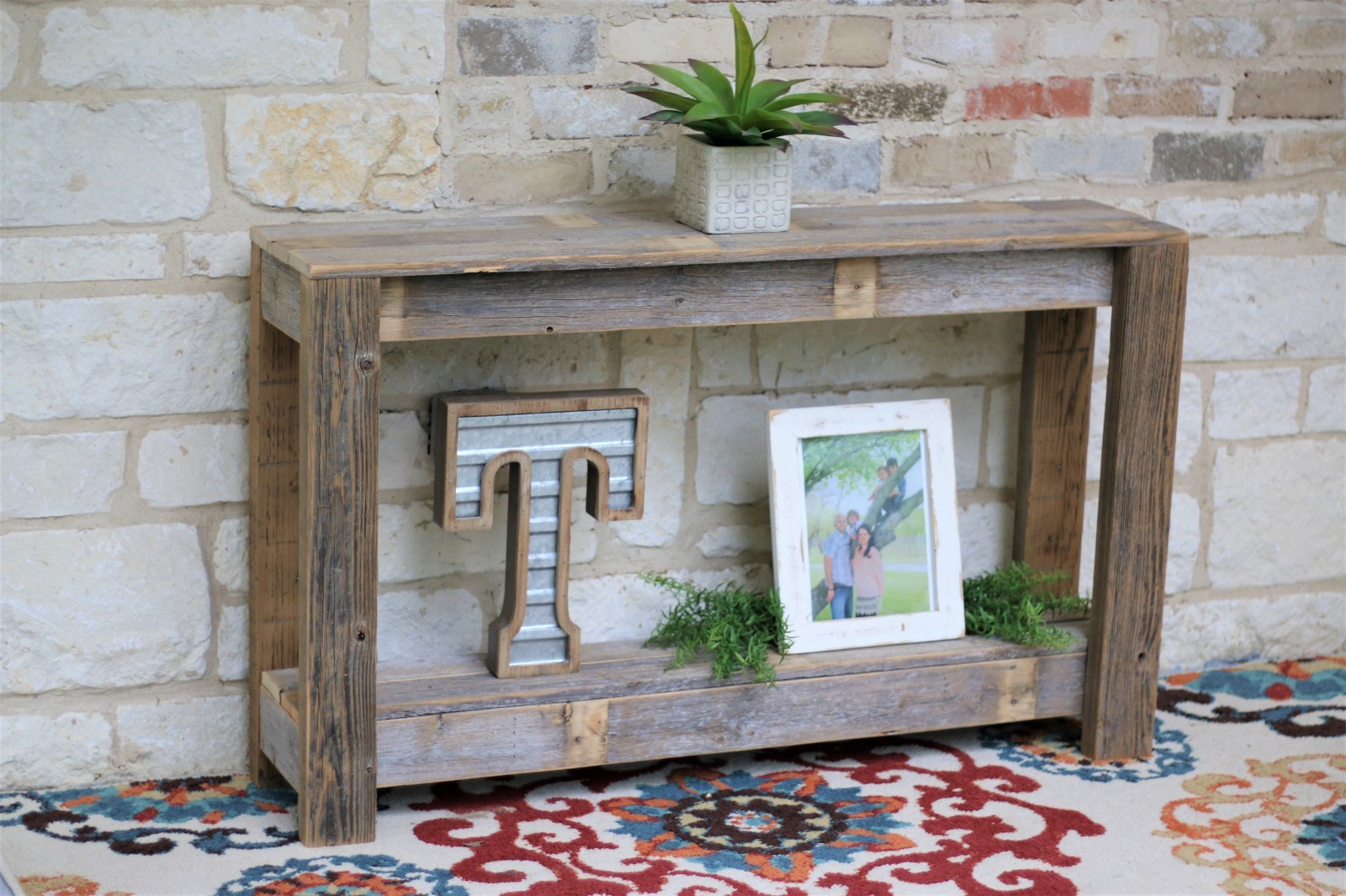 Reclaimed Wood Sofa Table – 46” Natural Rustic Farmhouse Entryway Console Shelf