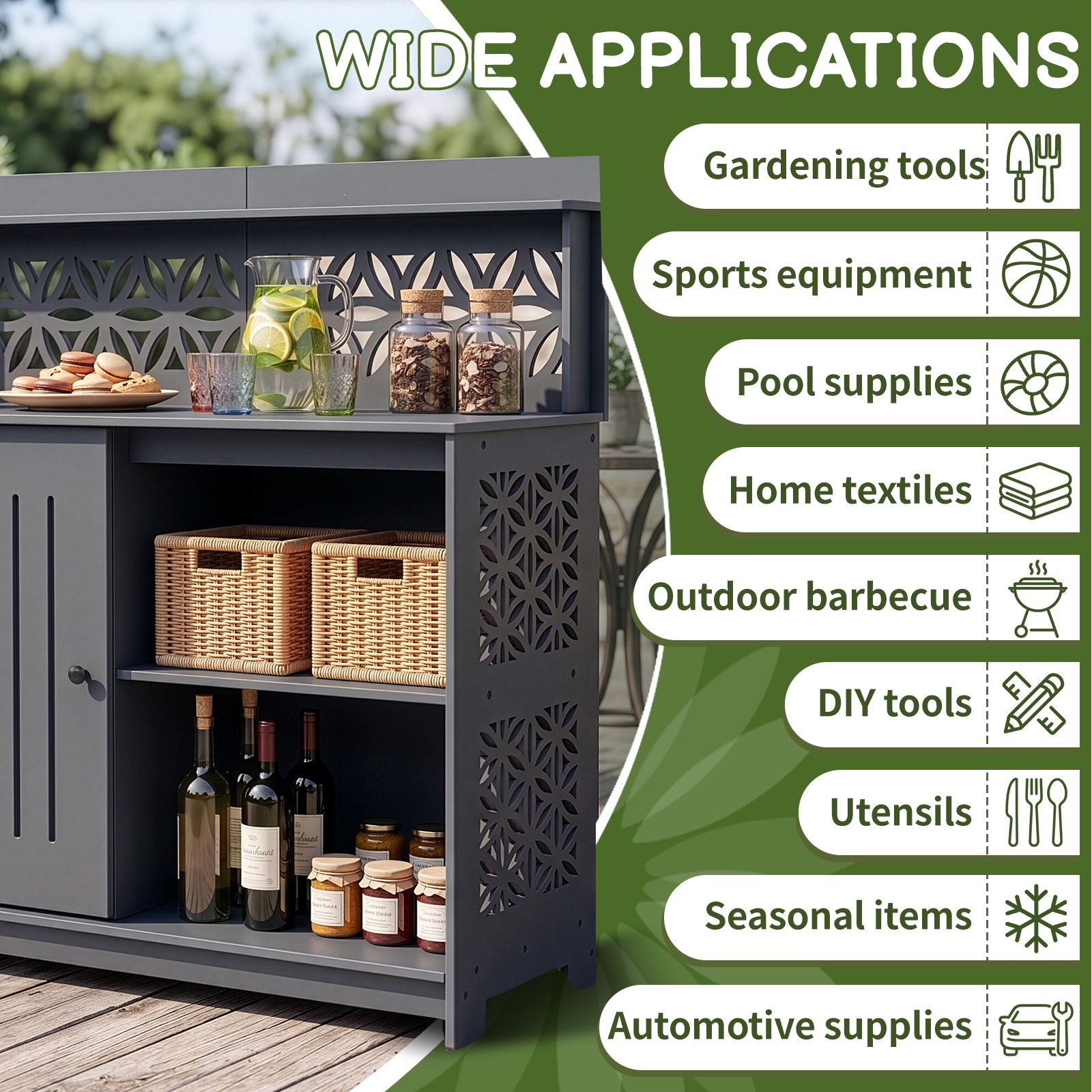 Plastic Storage Cabinet, 44in Workbench with Shelf, Door for Indoor Outdoor