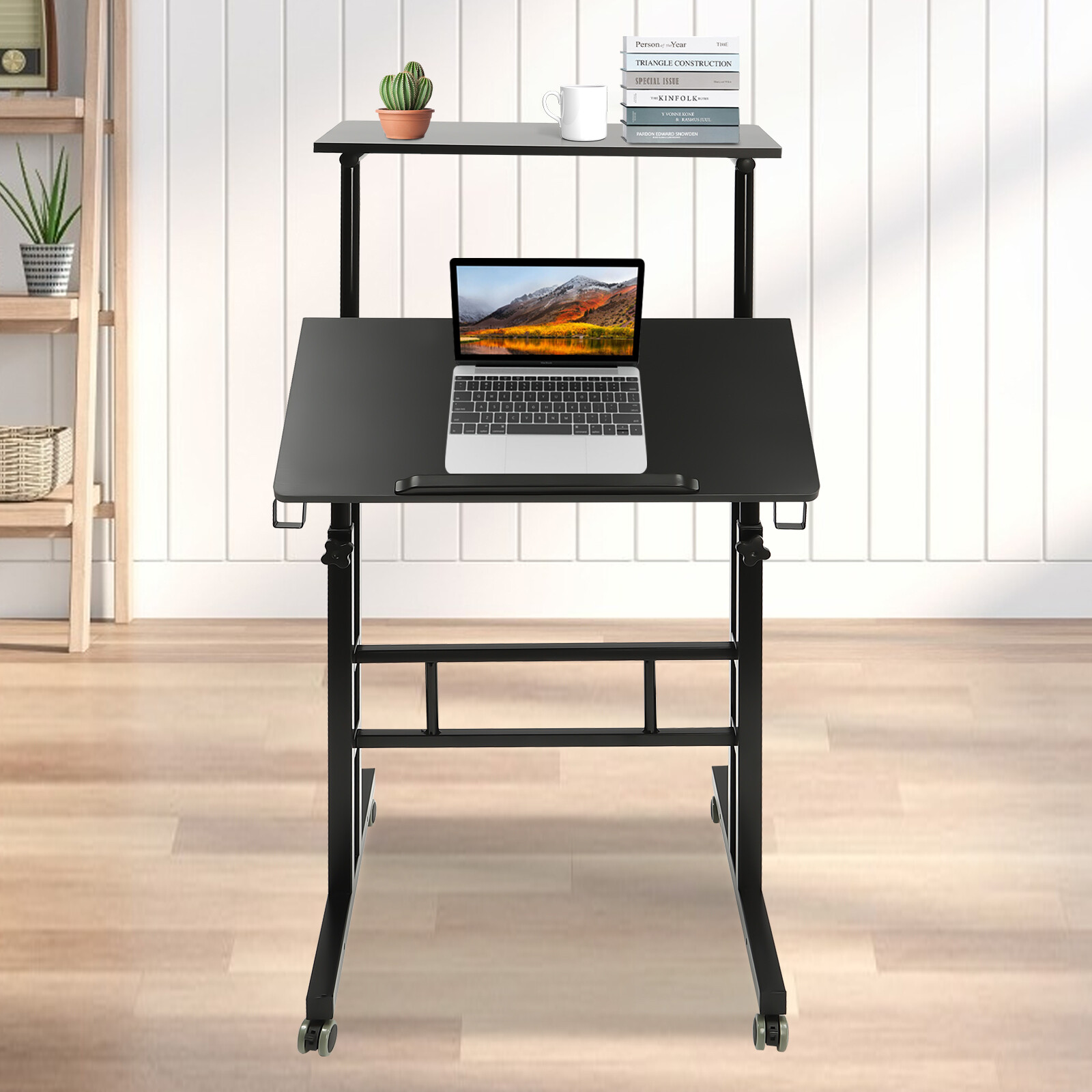 Mobile Stand up Desk Small Adjustable Standing Desk With Wheels Home Workstation