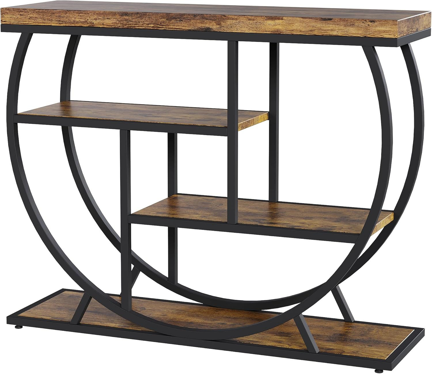 Rustic 3-Tier Entryway Table with Metal Frame and Adjustable Feet, Brown