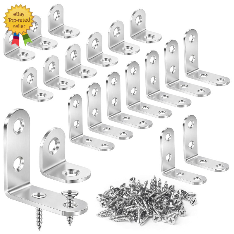 20 Pack L Bracket Corner Brace Kit, 2 Sizes Stainless Steel L Brackets for Wo