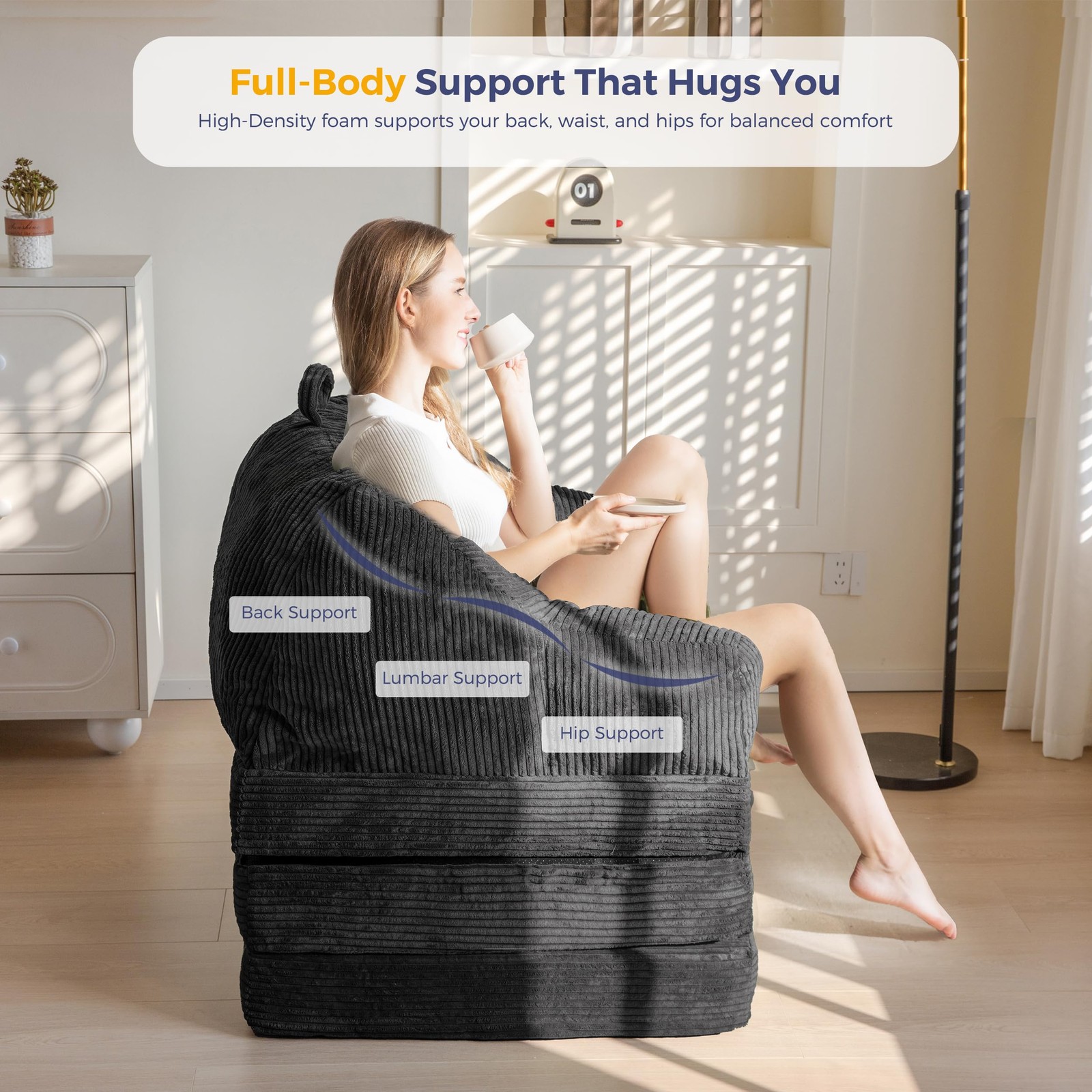 MAXYOYO Folding Sofa Bed with Backrest, Boneless Fold Out Couch Large, Black