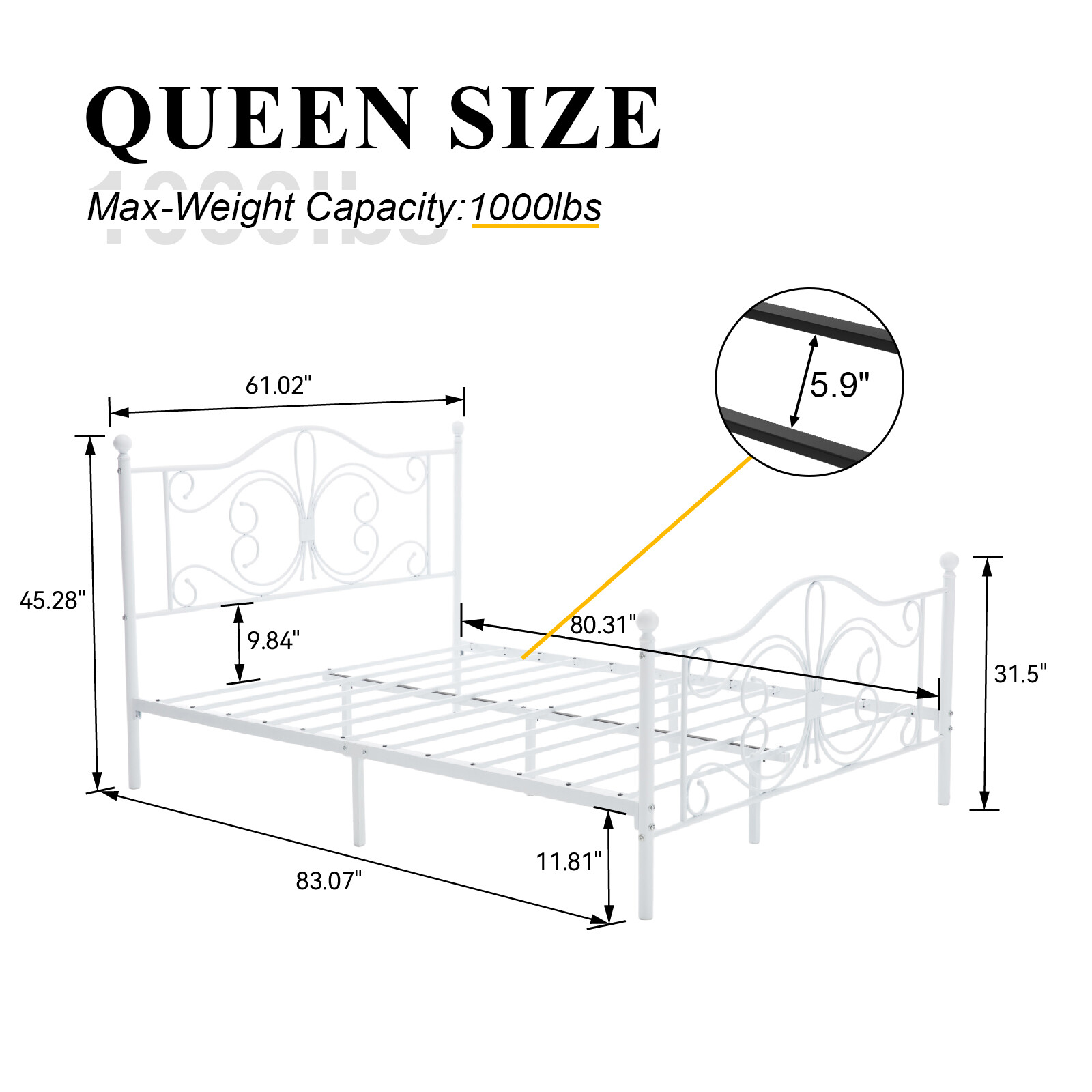 Twin/Full/Queen Size Metal Platform Bed Frame with Headboard,Underbed Storage