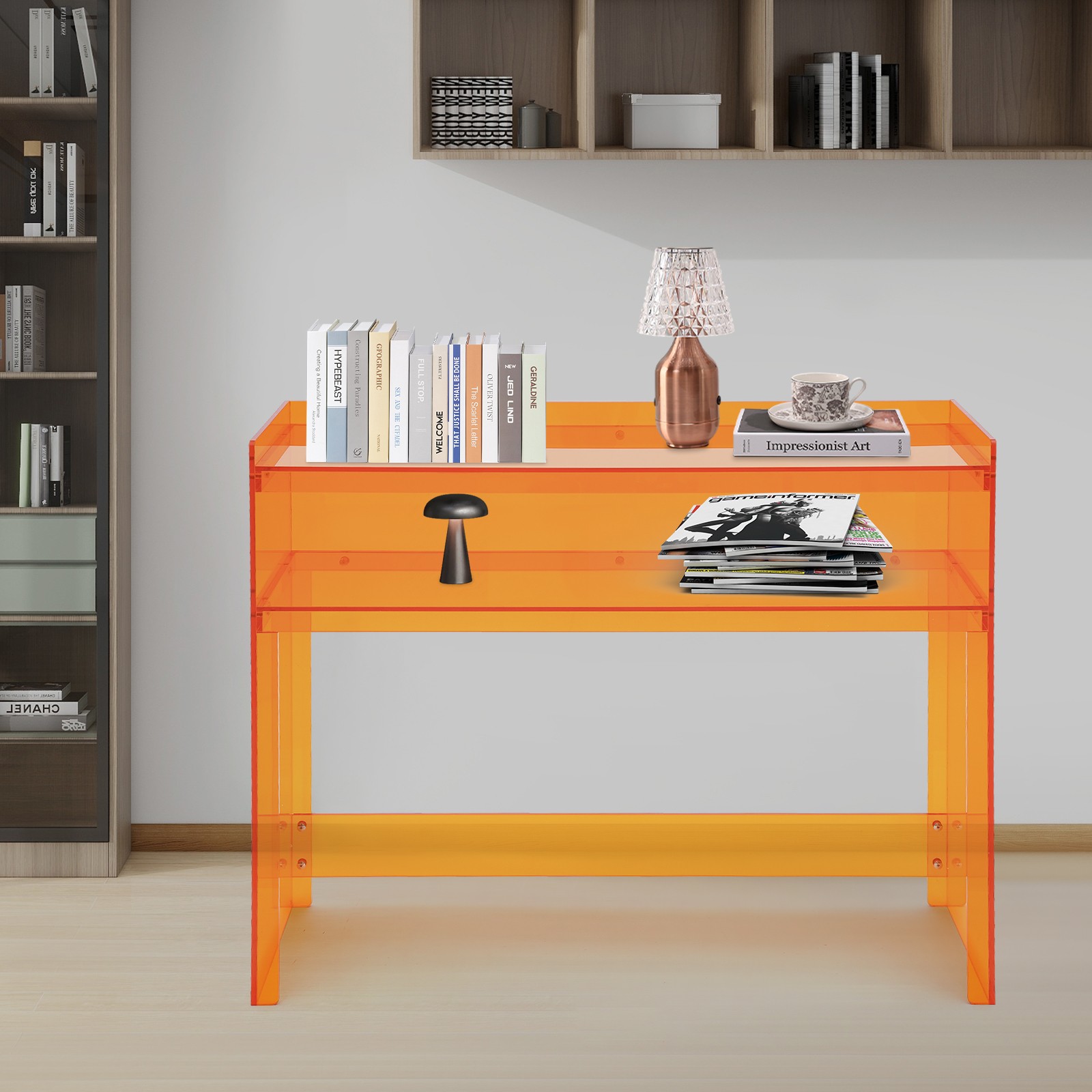 NEW Acrylic Desk Small Entryway Table with Open Shelves Entry Table 100*30*80cm