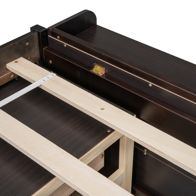 Full Size Wood Storage Bed w/Bookcase,6 Drawers & Bed End Storage Case Espresso
