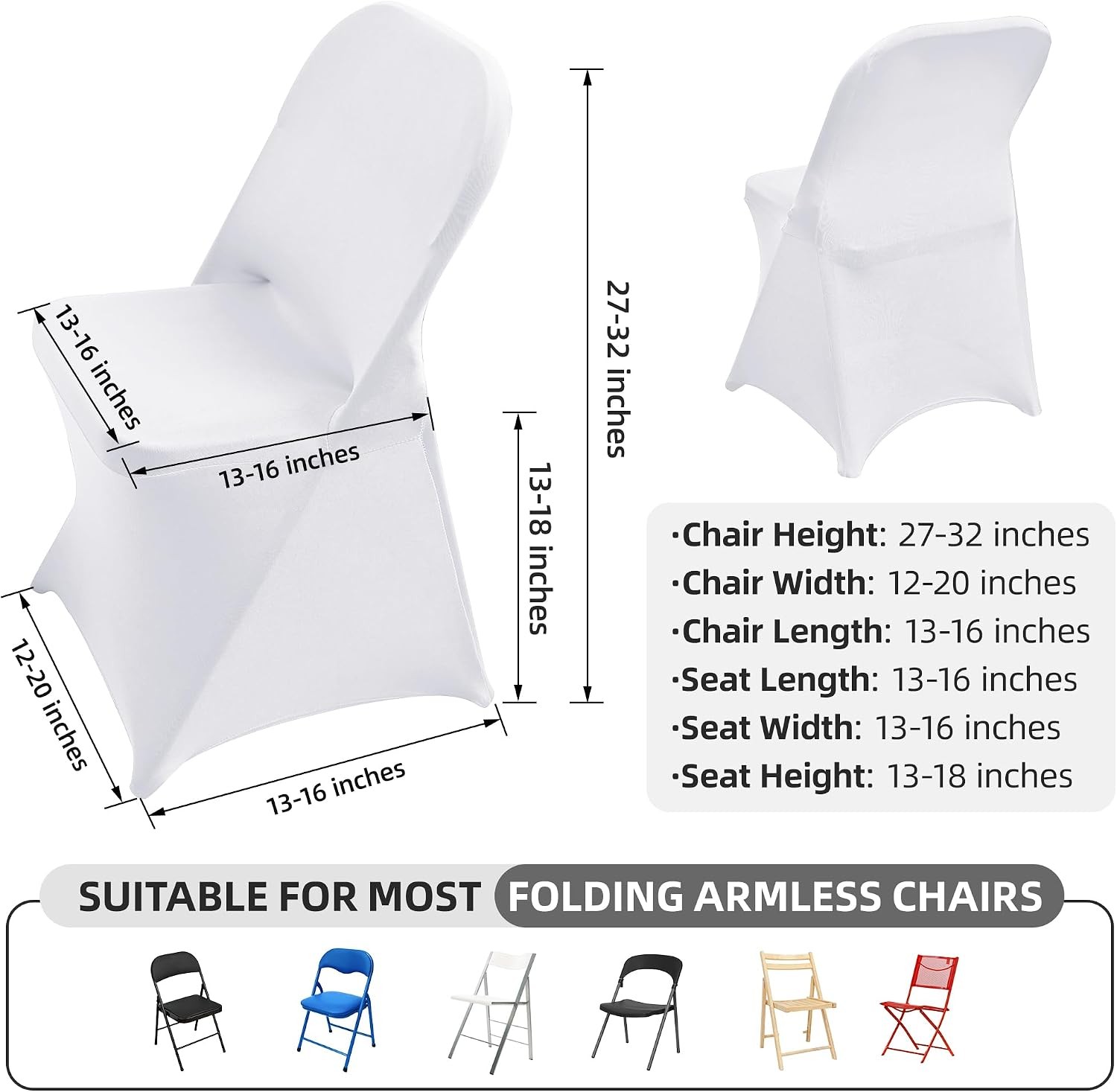 1 Pack White Spandex Stretch Folding Chair Covers for Wedding Party,Universal
