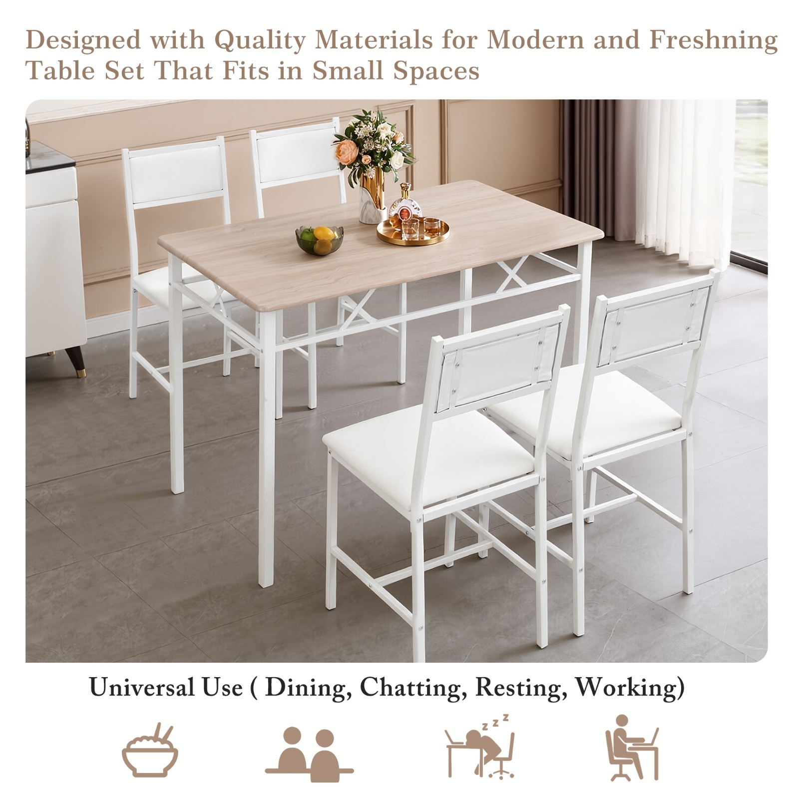 5 Pcs Dining Table Set w/4 Upholstered Chairs Small Kitchen Table Set Apartment