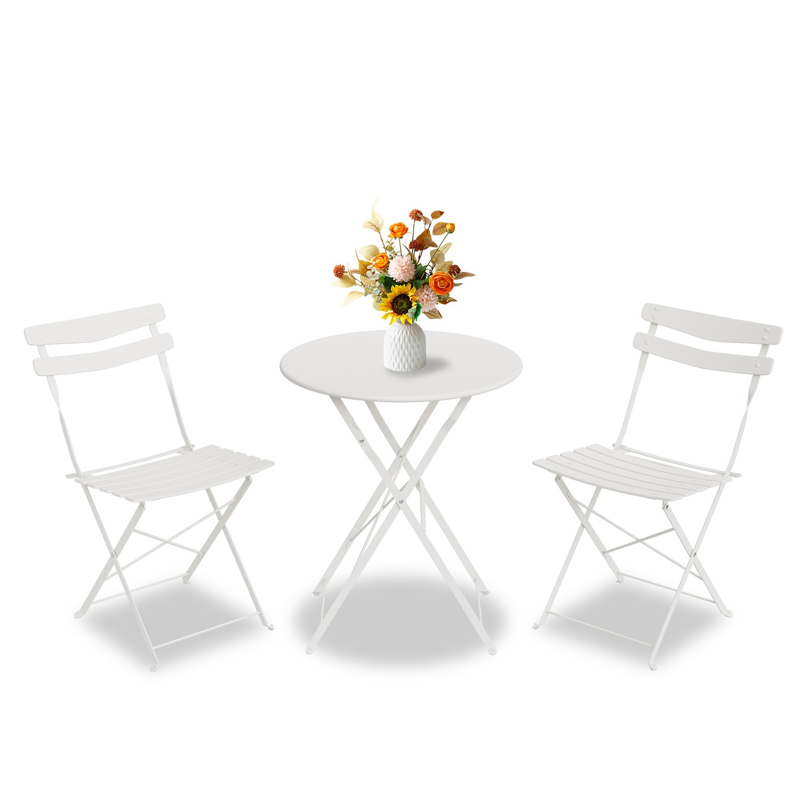 3-Piece Patio Bistro Set with Small Table & 2 Folding Chairs for Balcony Porch