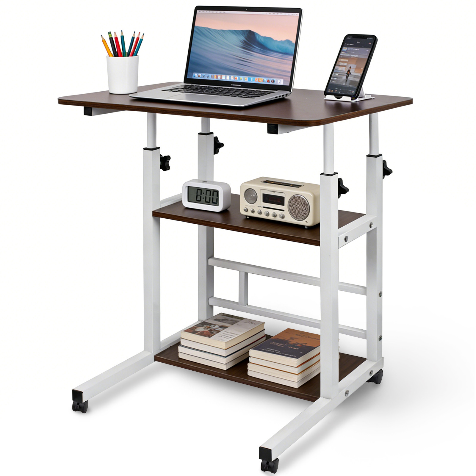 3 Tier Laptop Desk Hospital Table Rolling Cart Height Adjustable Over Bed Stand