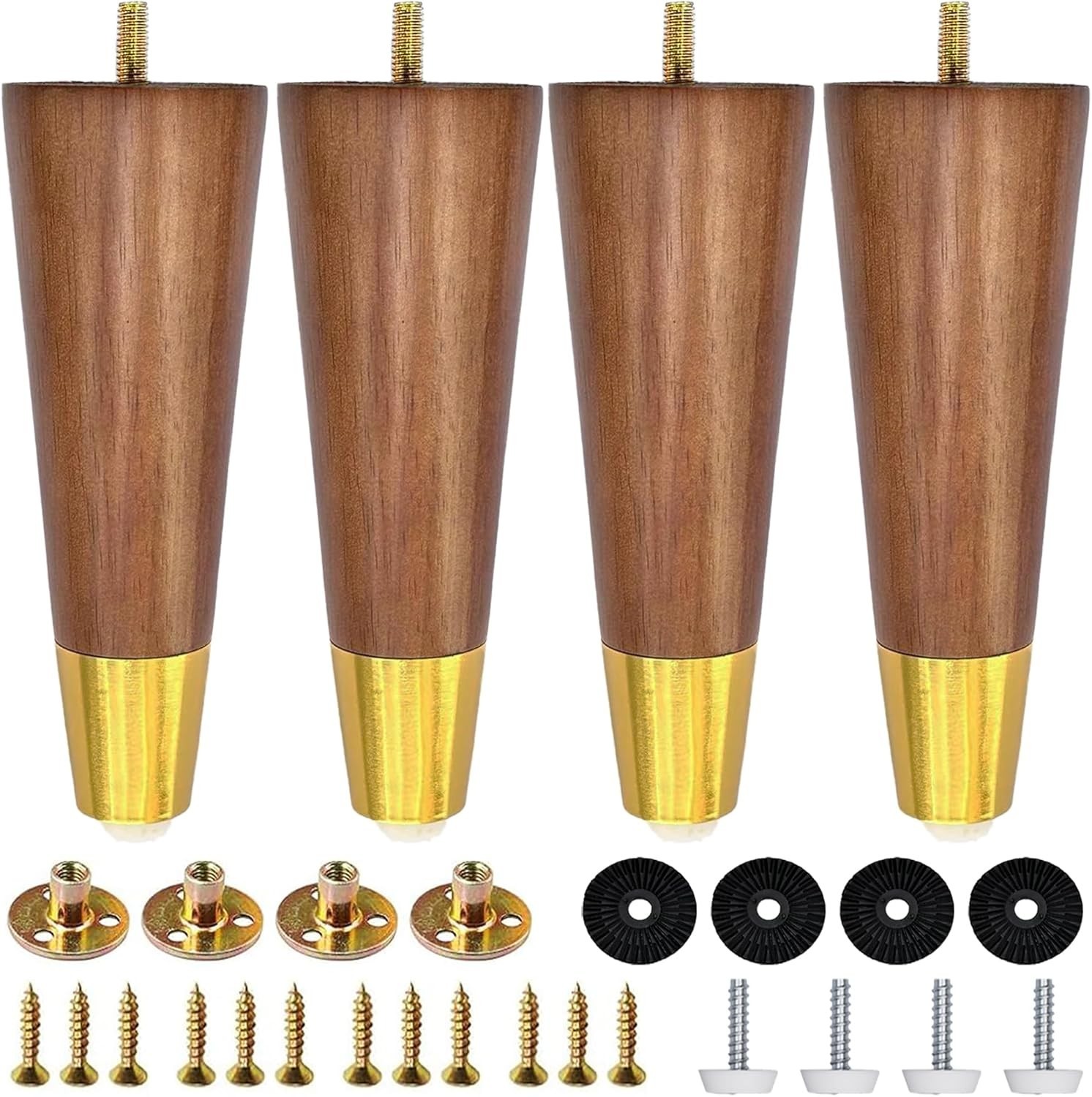 Hard Wood Furniture Legs with Gold Caps 6 Inch Mid-Century Modern Replacement…