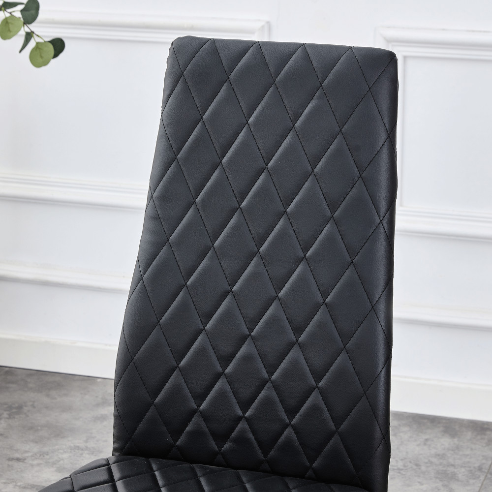 Set of 4/6/8 Modern Black PU Dining Chairs Diamond Tufted High Back Side Chair