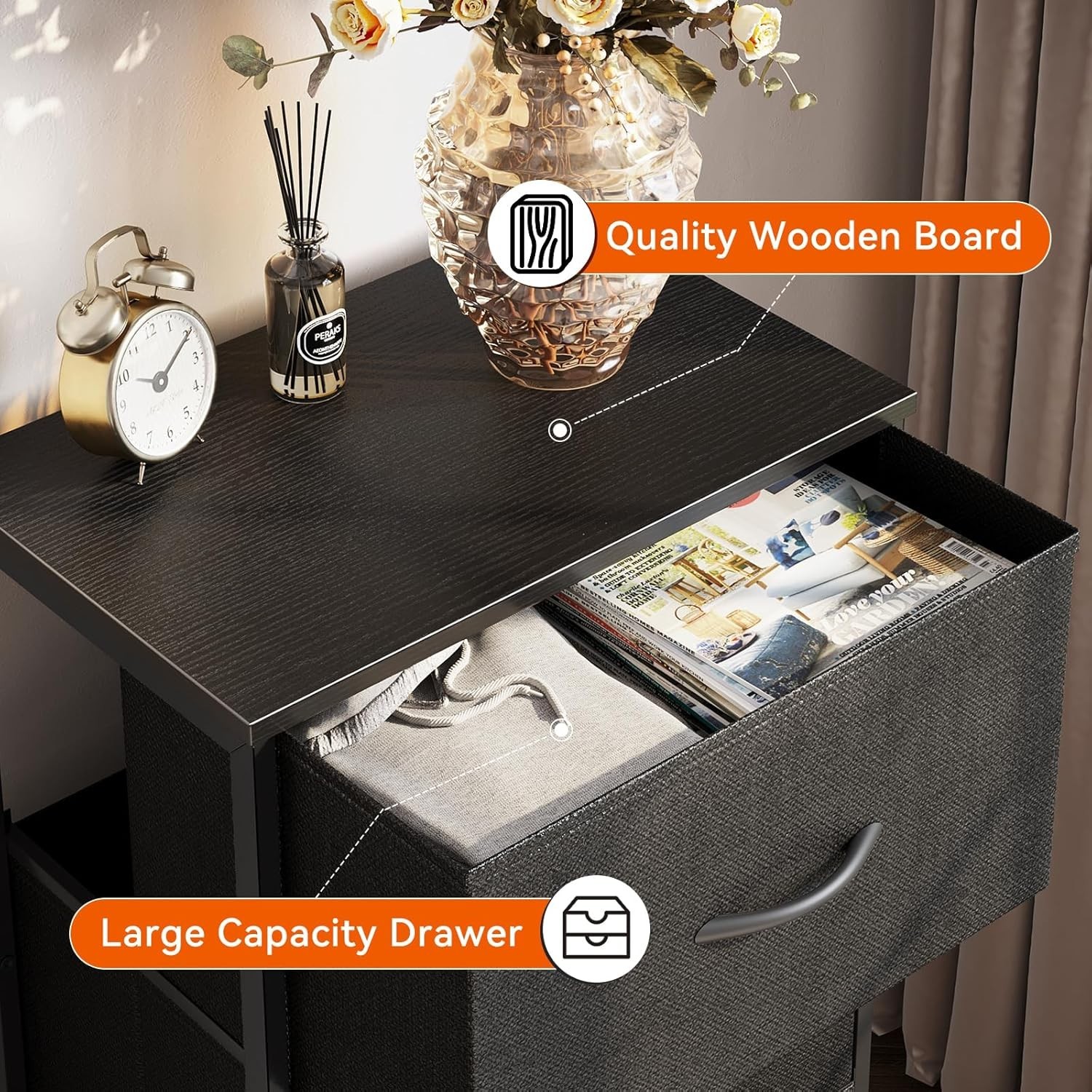 Small Dresser for Bedroom Nightstand with 3 Storage Drawers, Black | Chest of…