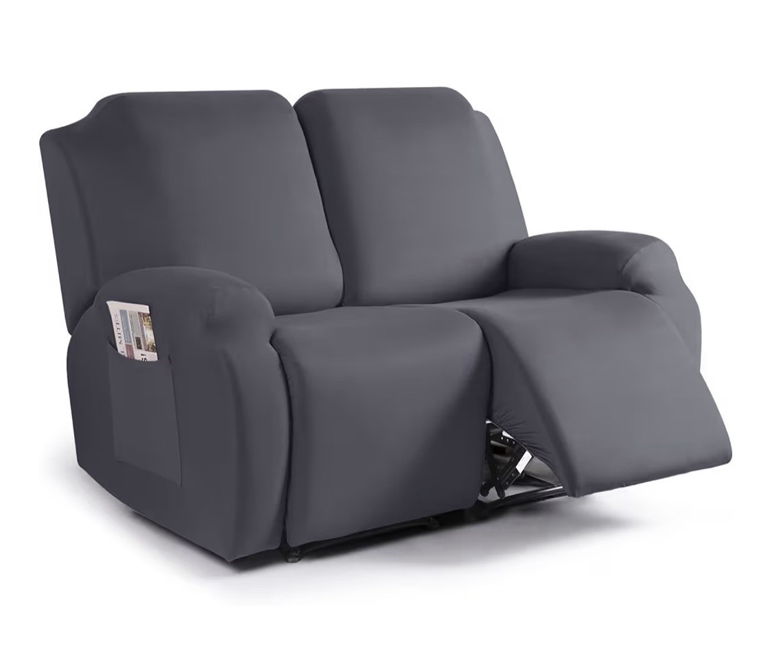 Recliner Loveseat Slipcover, 2 Pieces Polyester Fabric Stretch Dark Grey