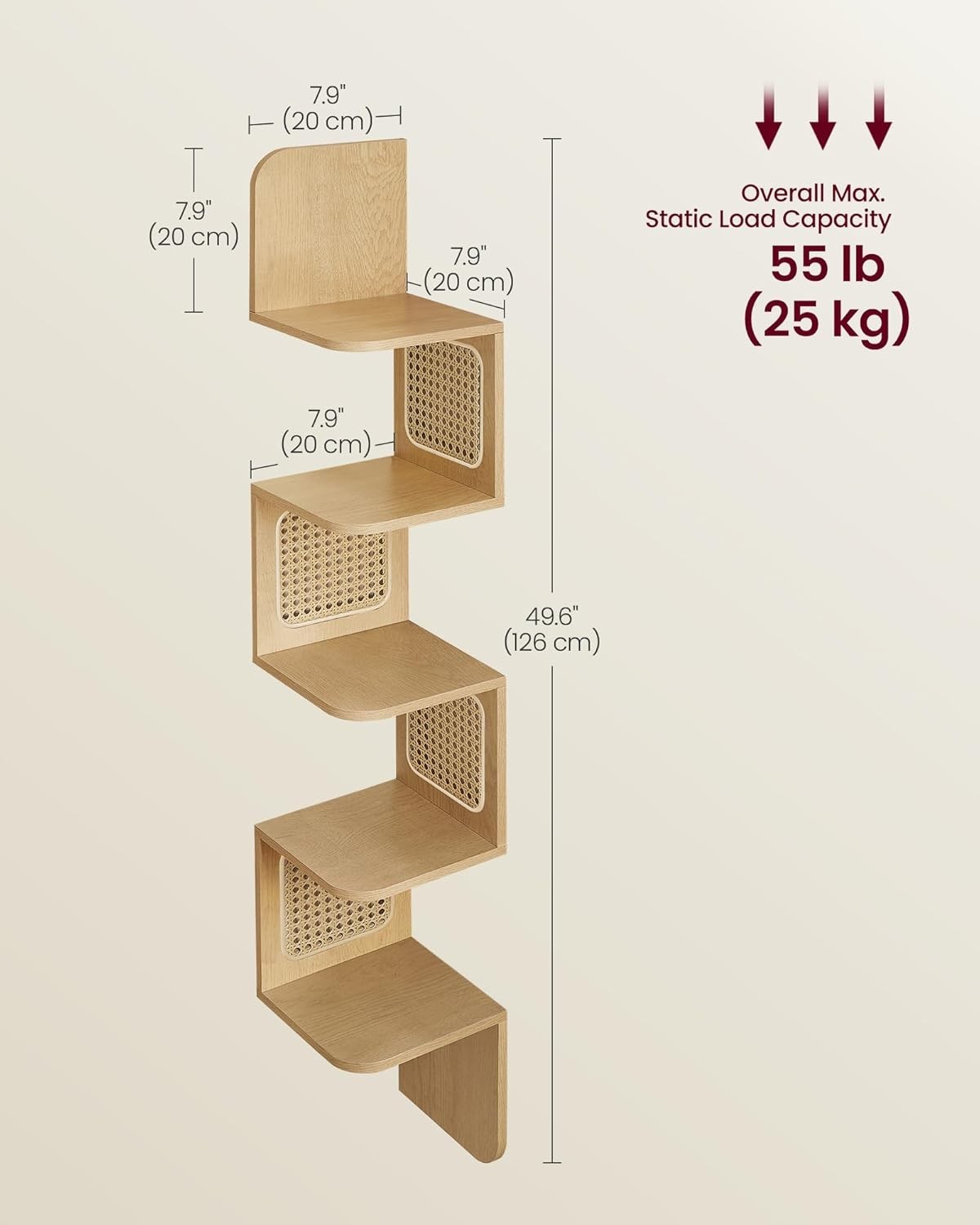 Space-Saving Zigzag Corner Shelf Unit with PVC Rattan Sides, 55lb Capacity