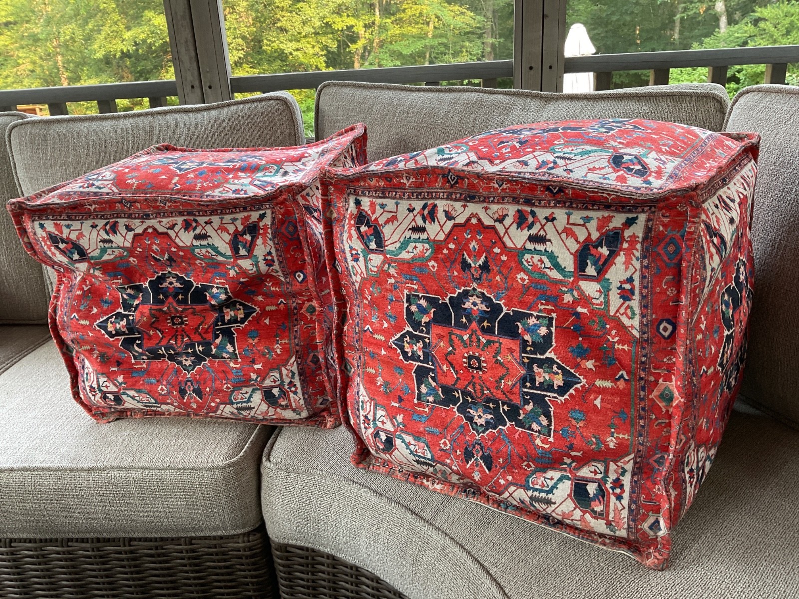 Unstuffed Pouf Cover Square Ottoman Footrest Bohemian Chenille Foot Stool Pair