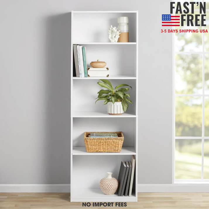 Mainstays 5-Shelf Bookcase with Adjustable Shelves, White