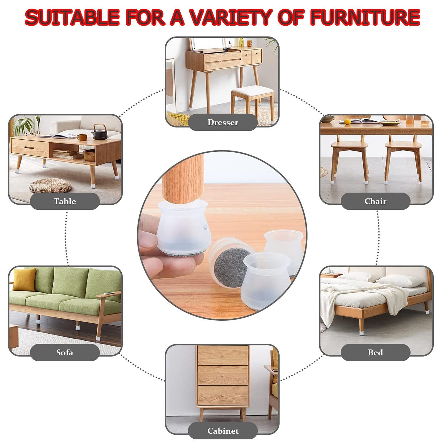 Chair Leg Floor Protectors 16 PCS Silicone Sliders with Felt Furniture Pads US