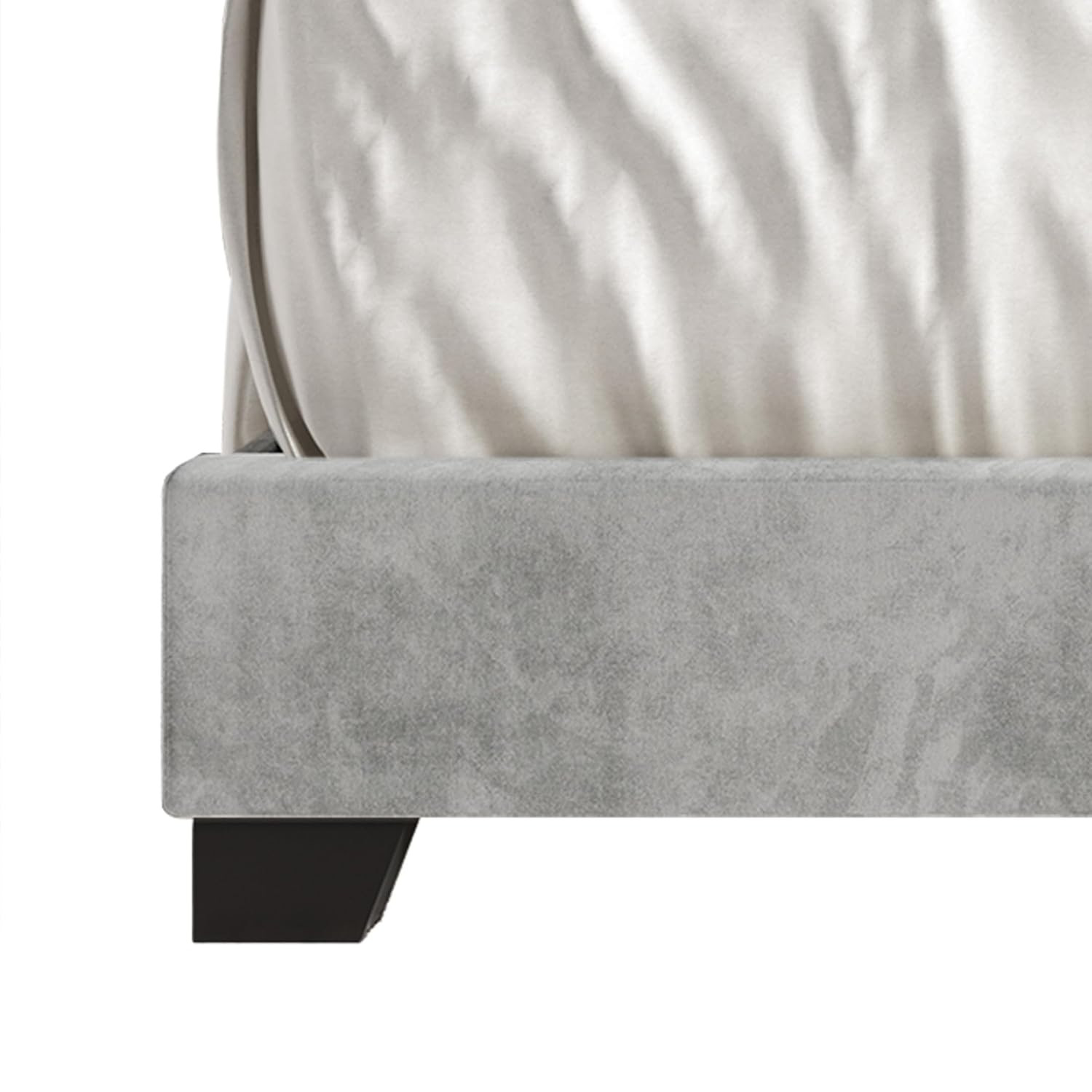 Queen Button Tufted Wingback Velvet Upholstered Bed, Silver Grey