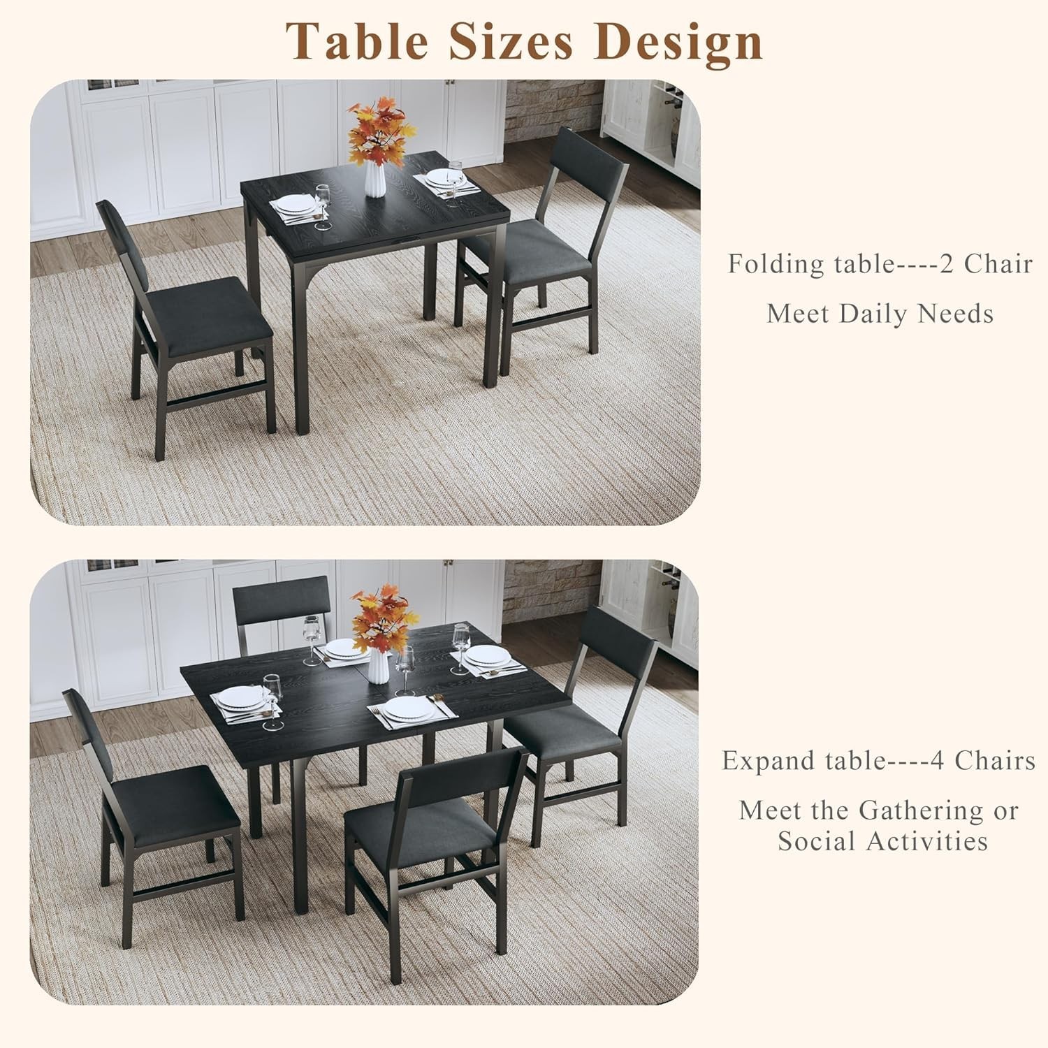 Rectangle Dining Table Chairs Set of 4 Extendable Kitchen Table Cushion Metal