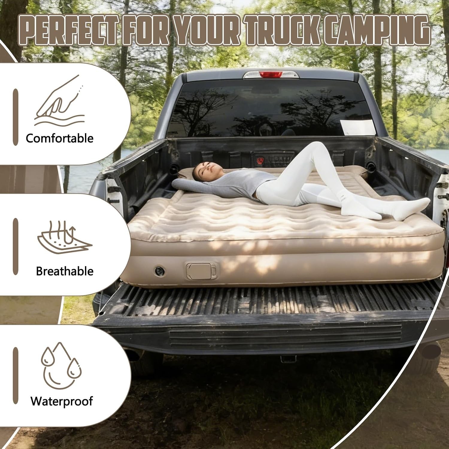 Inflatable Truck Bed Air Mattress 6-6.5 FT Full Size, Built-in Air Pump,