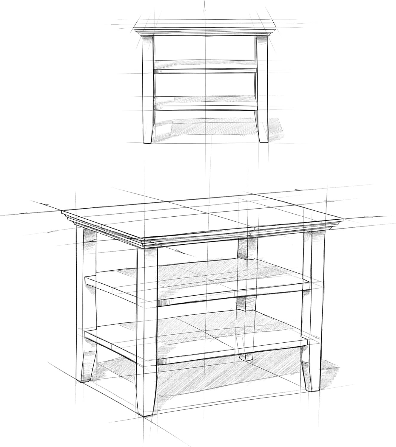 Acadian Narrow Side Table – 14″ Solid Wood End Table with 2 Open Shelves