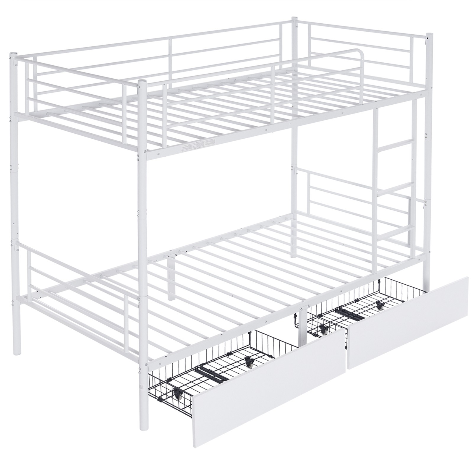 Twin Over Twin Convertible Bunk Bed with 2 Storage Drawers, Metal Bunk Bed White