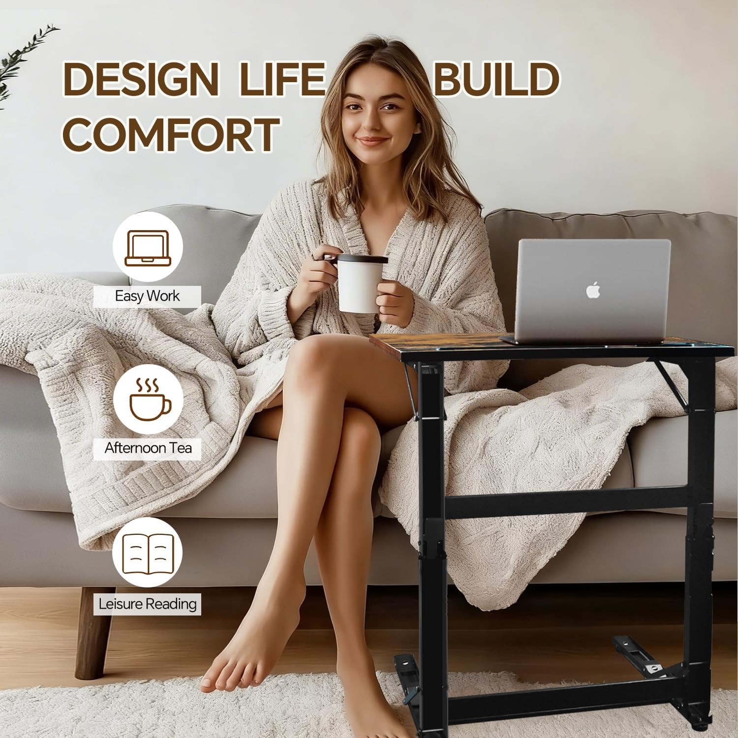 Foldable Couch Table Tray – Extra Wide C-Shaped Laptop & TV Dinner Stand