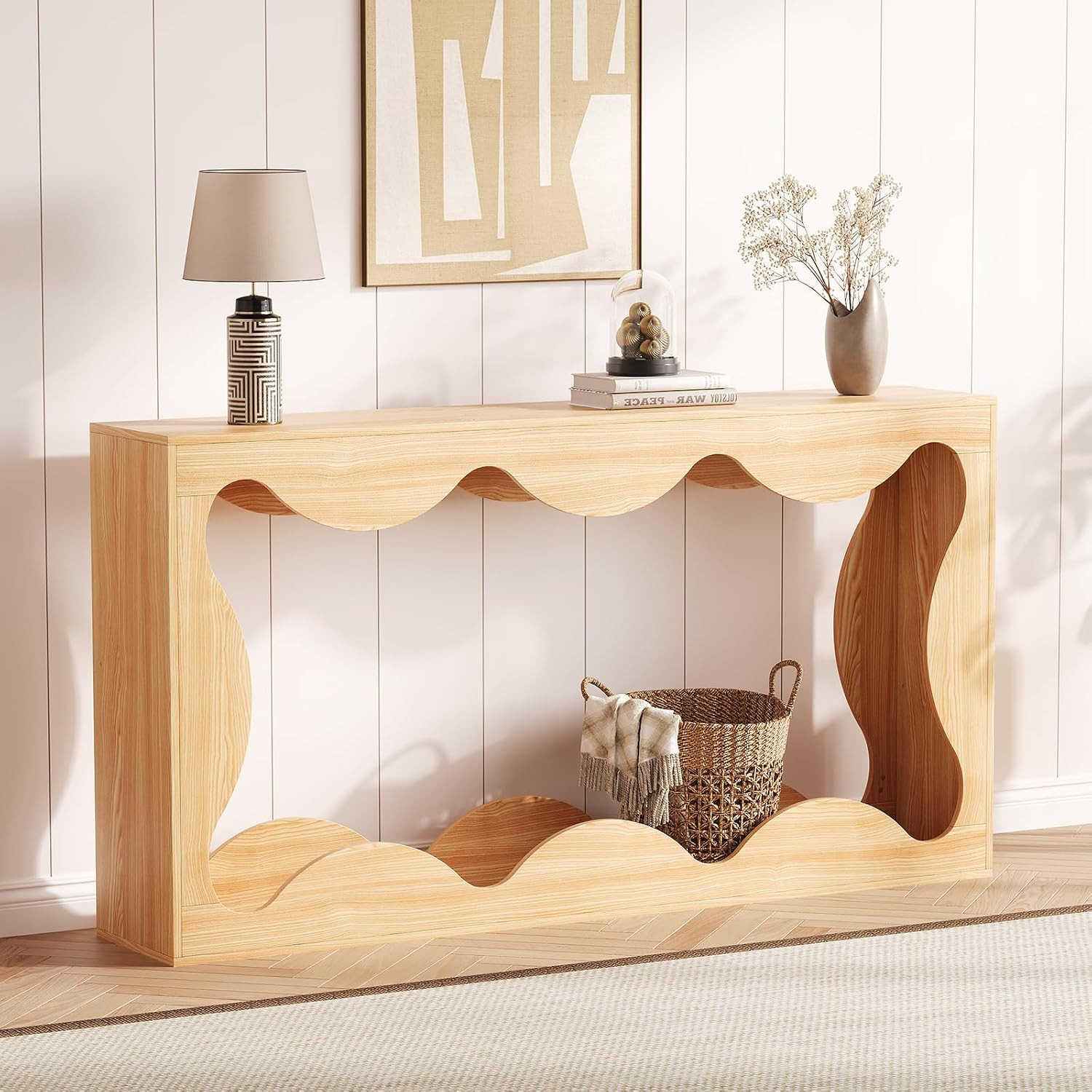 Rustic 63″ Farmhouse Console Table with Storage Shelf for Living Room