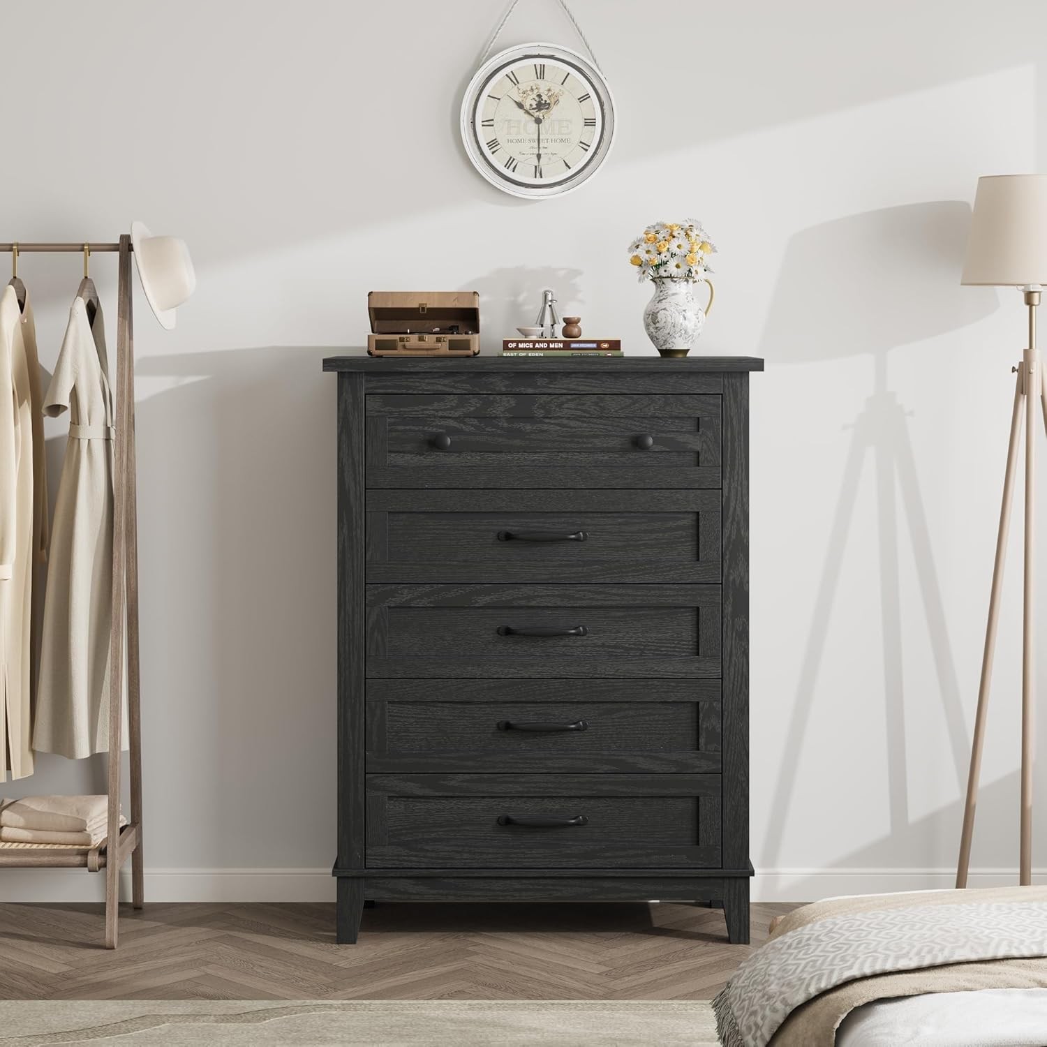 Bedroom Dresser 5 Drawer 41.3 Inch Tall Vertical Drawer with Large Storage