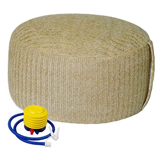 Woven Inflatable Ottoman with Air Pump D21”x 21″D x 21″W x 10″H Natural Color