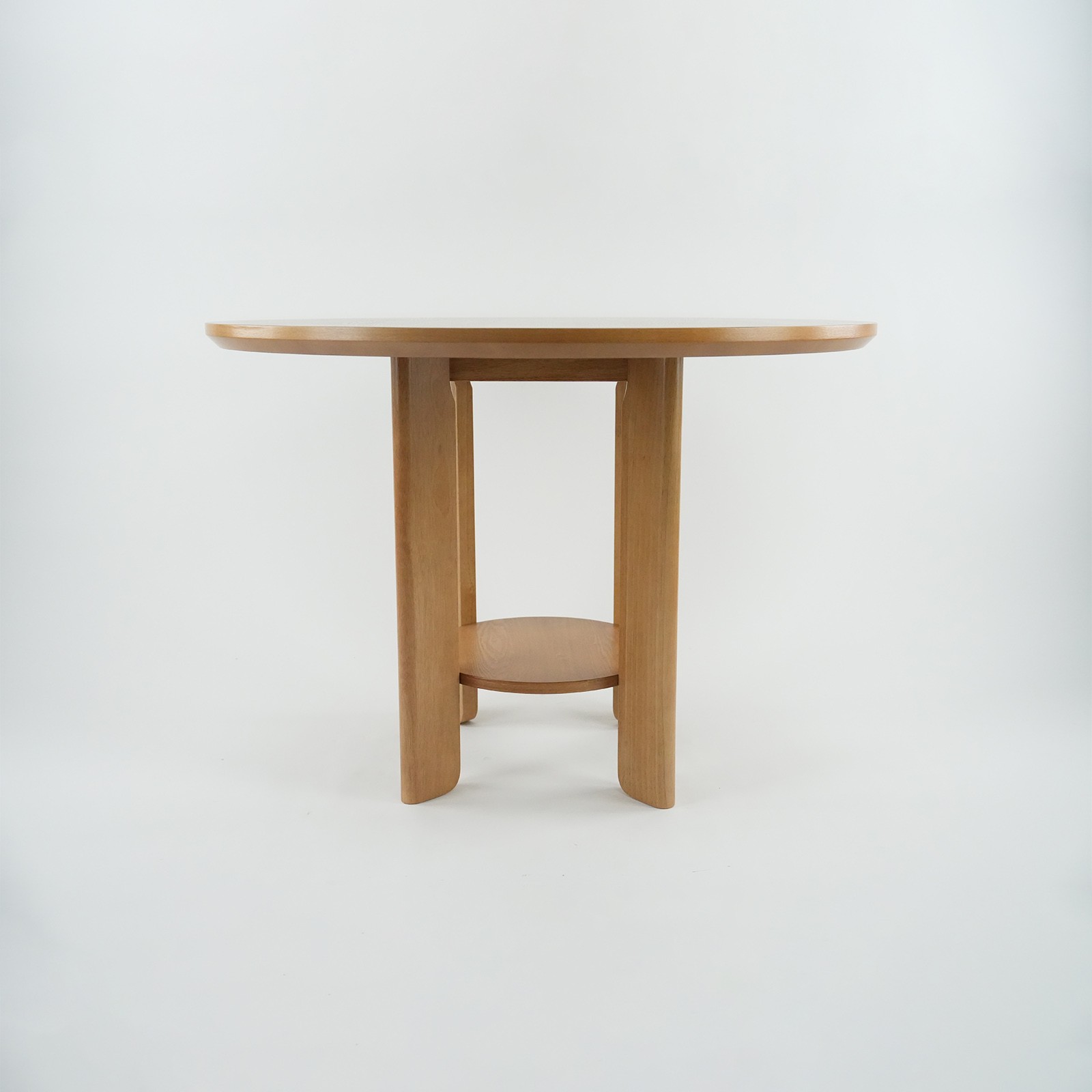 42″ Round Natural Pedestal Dining Table,Wooden Kitchen Table with Storage Shelf