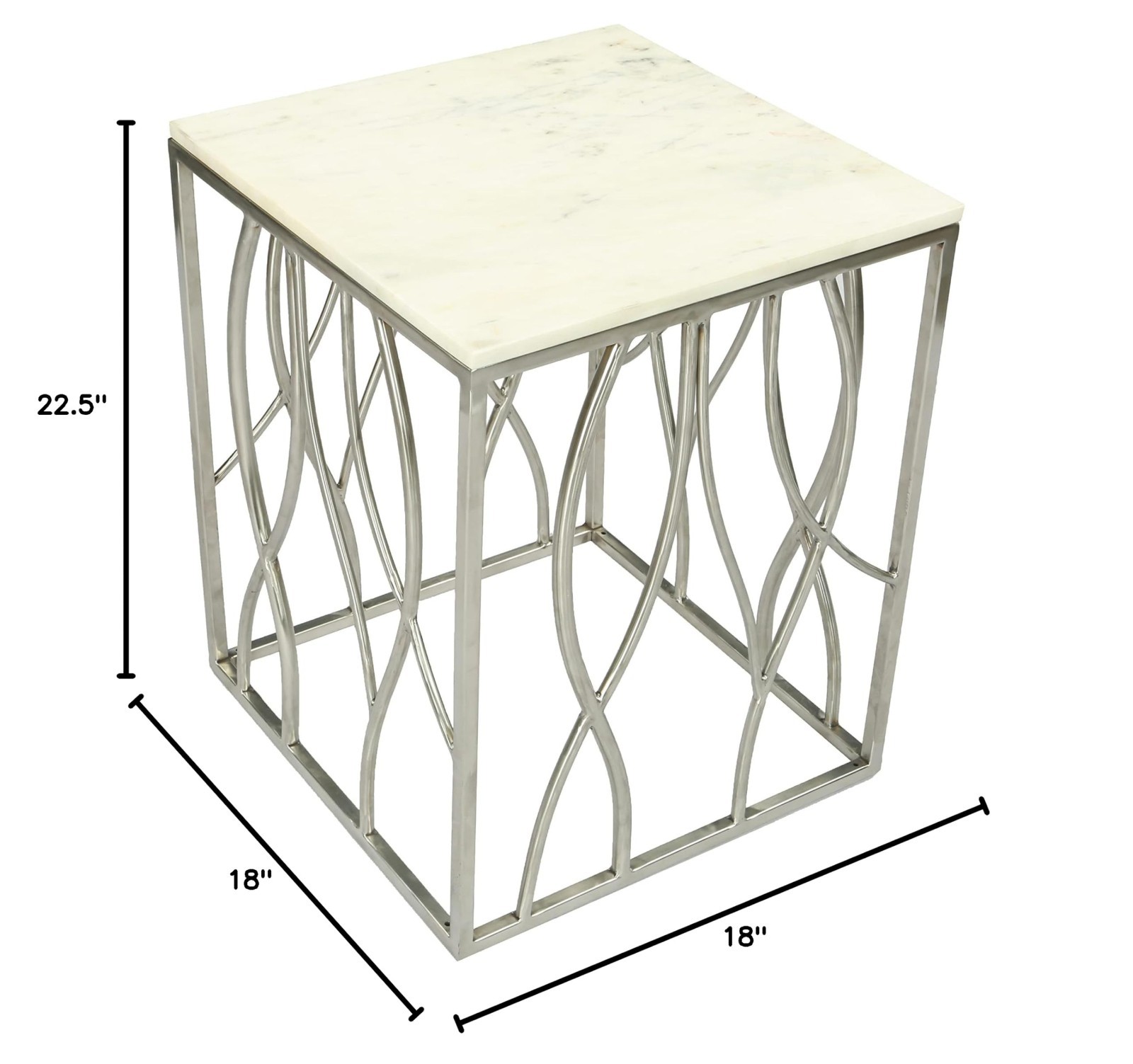 Marble End Table with Stainless Steel Base – Modern Square Accent Table